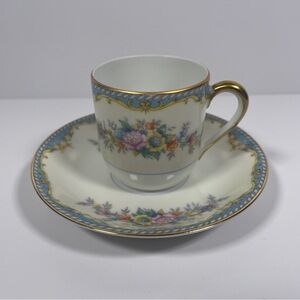 Noritake Ivanhoe Demitasse And Saucer Morimura Blue Gold Floral Circa 1918